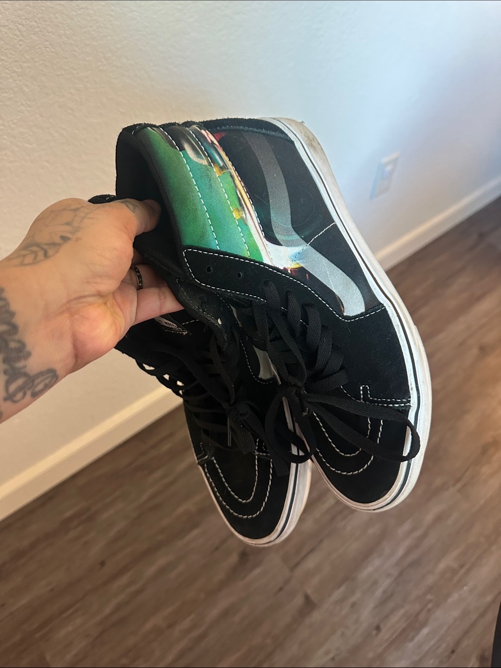 Vans Black High-Top Sneakers with Green Accent